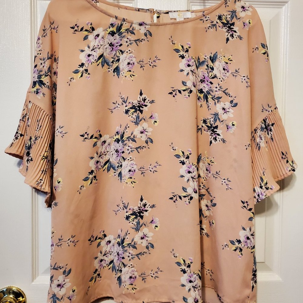 Peach Floral Office Blouse Top